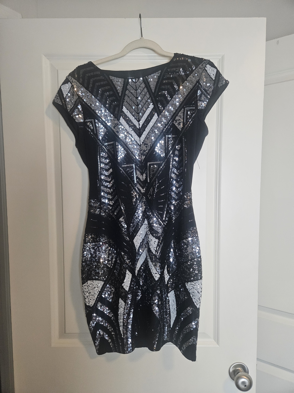 Express Black Dress with Silver Sequin Geometric Design